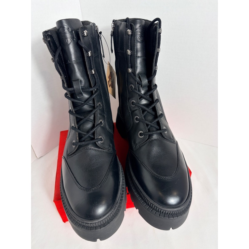 Harley Davidson Mens Boots Black 10M D65001 Leather Combat Lug Sole Biker New - Picture 2 of 15
